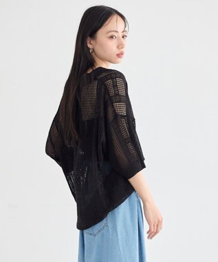 earth music&ecology レーシースキッパーポロニットプルオーバー Black