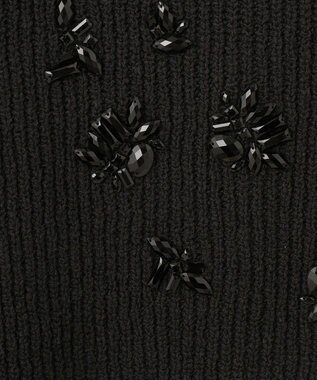 自由区 【洗える】テクスチャーコットンブレンド ビジューデザインニット ネイビー系