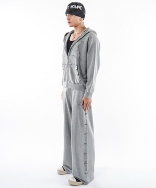 WEGO 【ユニセックス着用ITEM】ブリーチスタッズロゴスウェットパンツ グレー
