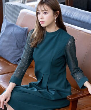 Tiaclasse L 【洗える】レーススリーブワンピース ターコイズ