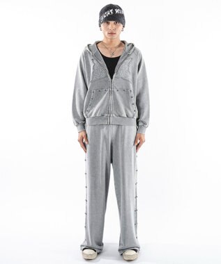 WEGO 【ユニセックス着用ITEM】ブリーチスタッズロゴスウェットパンツ グレー