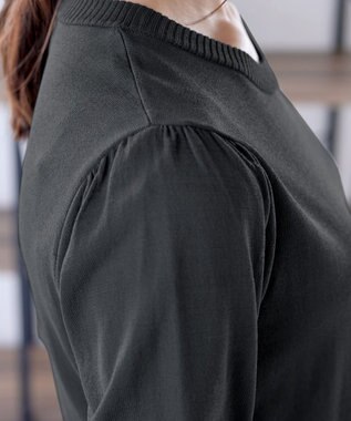 Tiaclasse L 【洗える】ニットドッキングワンピース チャコールグレー×ネイビー