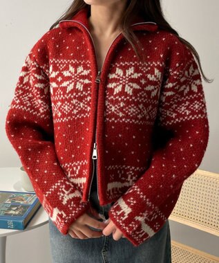WEGO 雪柄ZIPニット レッド