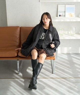 earth music&ecology ダブルステッチキルティングコート Black