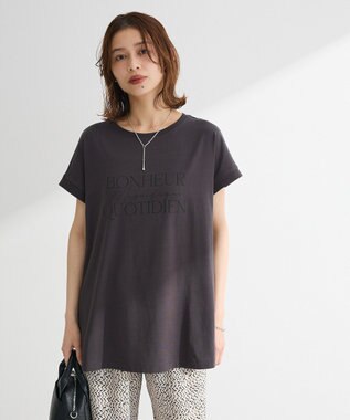 Green Parks フレンチスリーブ筆記体ロゴチュニック Dark Gray