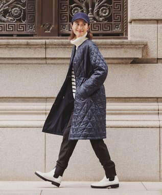 自由区 【洗える/リバーシブル】ブライトキルト リバーシブルコート ネイビー系