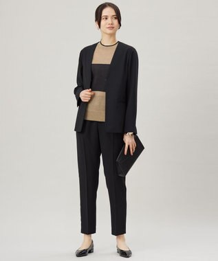 自由区 S 【セットアップ対応・接触冷感・UVケア・洗える】ライトストレッチノーカラー ジャケット ブラック