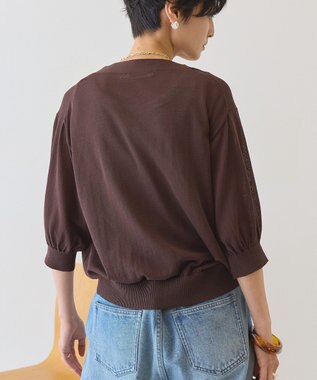 AMERICAN HOLIC 5分袖シアーVネックニットカーディガン Brown