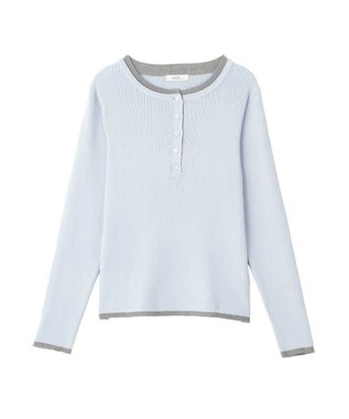 earth music&ecology バイカラーヘンリーネックニットプルオーバー