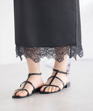 earth music&ecology サテンレーススカート Black