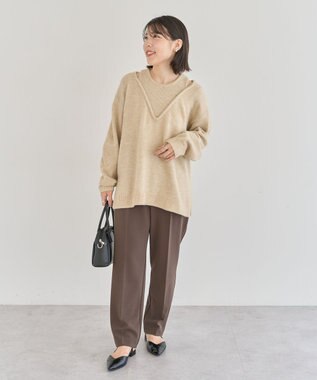 Green Parks フェイクレイヤードＶネックニットプルオーバー Light Beige