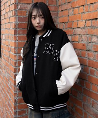 WEGO 2WAYフード付きビッグスタジャン ブラック