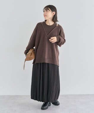 Green Parks フェイクレイヤードＶネックニットプルオーバー Brown