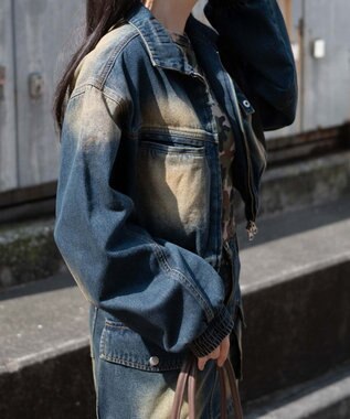 WEGO ヴィンテージウォッシュバイカージャケット デニム濃加工色