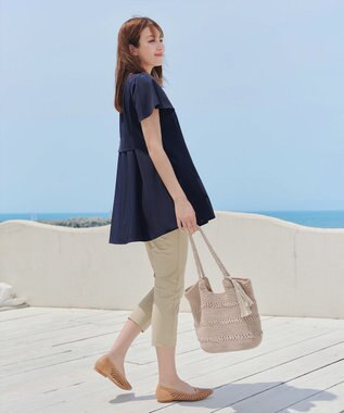 Tiaclasse L 【小倉優子さん着用・選べる袖TYPE・洗える】バックフレアチュニック 新色 半袖ネイビー