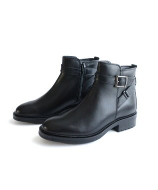 Pointer 本革ベルト付きエンジニアショートブーツ ブラック