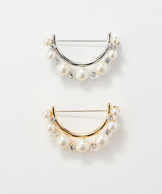 Phoebe フォーマルパールビジューハーフブローチ　ゴールド ゴールド