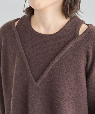 Green Parks フェイクレイヤードＶネックニットプルオーバー Brown