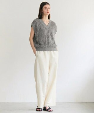 BEIGE， LYCORIS / カットフリンジ Vネックニット Gray