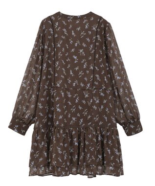 earth music&ecology フラワー楊柳ティアードミニワンピース Brown