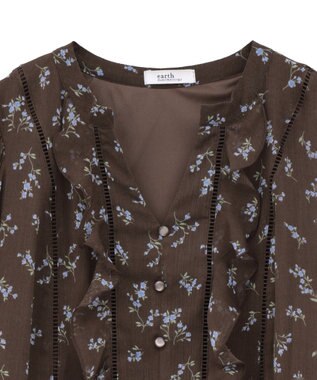 earth music&ecology フラワー楊柳ティアードミニワンピース Brown