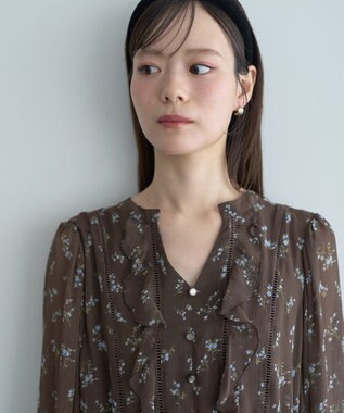 earth music&ecology フラワー楊柳ティアードミニワンピース Brown