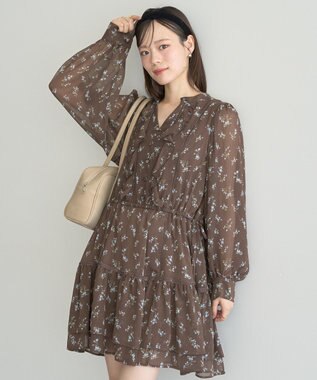 earth music&ecology フラワー楊柳ティアードミニワンピース Brown