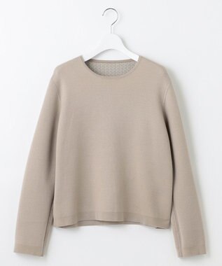 自由区 L 【WEB限定カラーあり・洗える】リバーシブルニット セットアップ(プルオーバー×フレアスカート) グレージュ×アクア