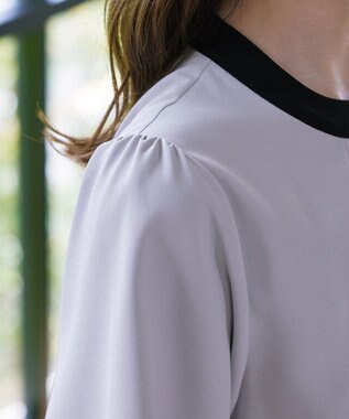 Tiaclasse L 【新色追加・洗える】フロントタック配色ブラウス グレー×ブラック