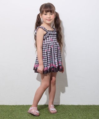 ANY KIDS ギンガム×フルーツ ワンピース水着 ブラック×サクランボ