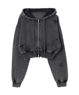 WEGO ダメージショートジップパーカー ブラック