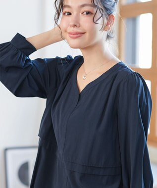 Tiaclasse L レイヤードデザインブラウス ネイビー