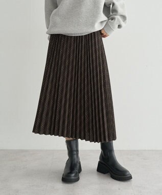 earth music&ecology プリーツミディスカート Check Brown