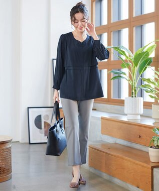 Tiaclasse L レイヤードデザインブラウス ネイビー