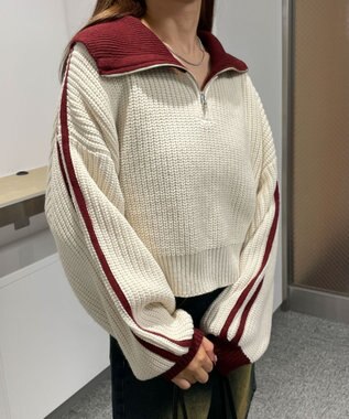 WEGO ハーフジップニットプルオーバー ワイン