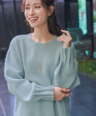 Tiaclasse 袖タックニットプルオーバー ブルー