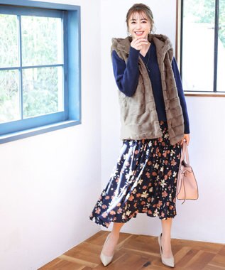 Tiaclasse 【2WAY】着回し自由のリバーシブルキルトフェイクファーベスト モカ