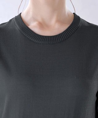 Tiaclasse L 【洗える】ニットドッキングワンピース チャコールグレー×ネイビー