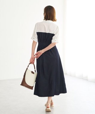 YECCA VECCA ハーフスリーブベアドッキングワンピース Navy