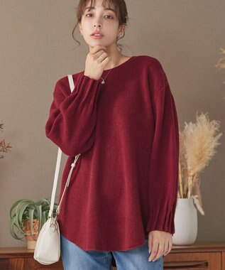 Tiaclasse 袖タックニットプルオーバー レッド