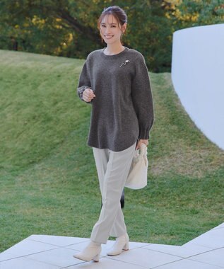 Tiaclasse 袖タックニットプルオーバー チャコールグレー