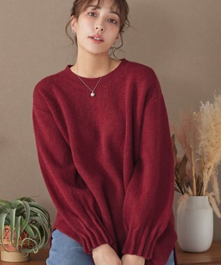 Tiaclasse 袖タックニットプルオーバー レッド