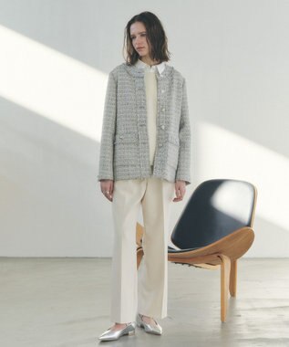 YECCA VECCA ノーカラーツイードジャケット Gray