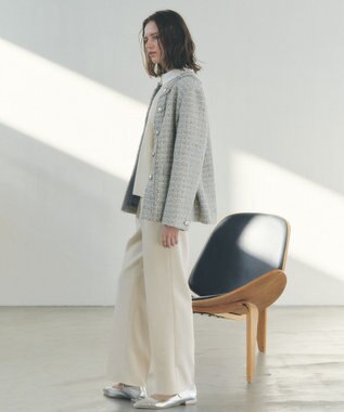 YECCA VECCA ノーカラーツイードジャケット Gray