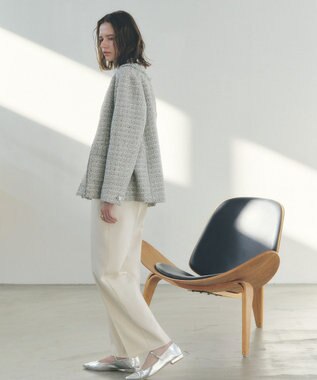 YECCA VECCA ノーカラーツイードジャケット Gray