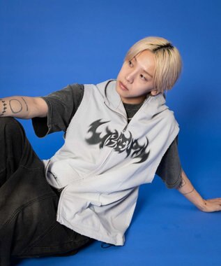 WEGO ノースリーブグラフィックZIPパーカー グレー