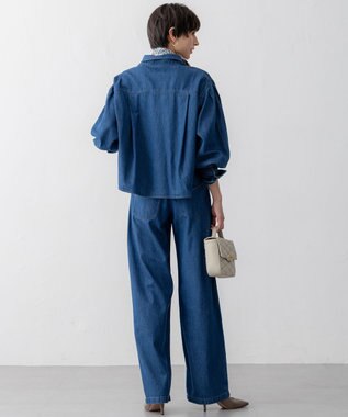 23区 【Oggi3月号掲載/洗える】ライトダンガリー クロップド ボリュームスリーブ シャツ インディゴ