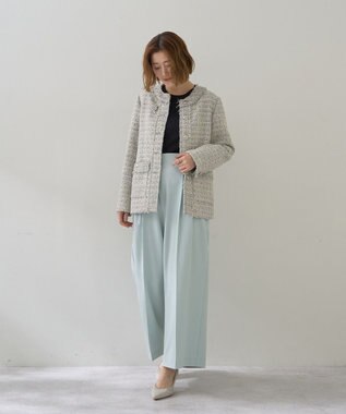 YECCA VECCA ノーカラーツイードジャケット Gray