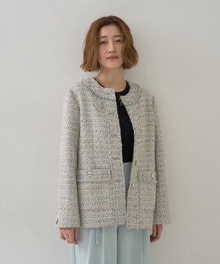 YECCA VECCA ノーカラーツイードジャケット Gray