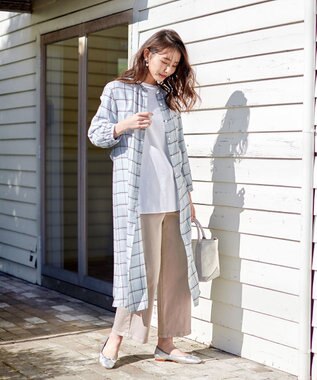 J.PRESS LADIES L 【洗える】セルロース綾チェック ワンピース サックスブルー系3